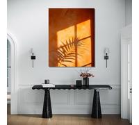 ZHAOLIN Impression sur toile abstraite représentant la lumière du soleil pénétrant dans une pièce par une grande fenêtre, décoration murale minimaliste jaune neutre (65 x 130 cm/sans cadre)