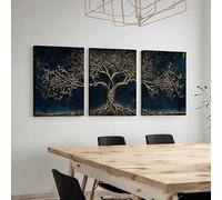 ZHAOLIN Impression sur toile représentant un arbre de vie doré aux branches détaillées et aux nœuds celtiques, décoration murale mystique (60 x 80 x 3 cm/Toile tendue sur châssis)