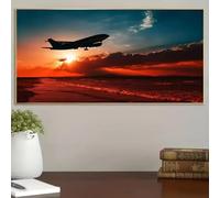 ZHAOLIN Impression sur toile représentant un paysage, un avion volant au coucher du soleil, décoration murale imperméable, cadre intérieur 50 x 100 cm