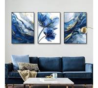 ZHAOLIN Lot de 3 affiches murales modernes en feuille d'or, motif abstrait de roses bleues, imprimables, pour décoration d'intérieur, 50 x 70 cm, 3 cadres internes
