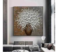 ZHAOLIN Peinture à l'huile de bouquet de fleurs blanches abstraites imprimées sur toile affiches carrées images d'art mural pour la décoration de salon 65x65 cm (26x26 pouces) sans cadre