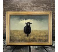 ZHAOLIN Peinture sur toile vintage représentant un mouton noir - Paysage rustique et champêtre - Élégant portrait de mouton noir, décoration murale pour salon, cadre intérieur 40 x 60 cm