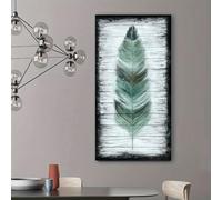 ZHAOLIN Tableau abstrait moderne, grande toile imprimée Metope Art représentant une plume verte, idéale pour le salon et le bureau (65 x 130 cm/Toile tendue sur châssis).