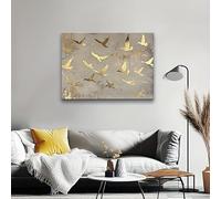 ZHAOLIN Tableau sur toile représentant un groupe d'oiseaux dorés planant sur un fond gris, symbole de liberté et d'élégance (60 x 90 cm/sans cadre)