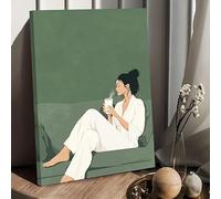 ZHAOLIN Tableau sur toile représentant une femme assise sur un canapé en train de boire un café, prêt à être accroché pour la décoration intérieure (50 x 70 cm, sans cadre).