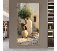 ZHAOLIN Tableau vertical sur toile représentant un olivier méditerranéen, impression rustique de cour intérieure, décoration beige neutre pour salon ou chambre (65 x 130 cm/sans cadre)