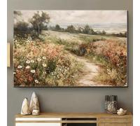 ZHAOLIN Tableau vintage de paysage de fleurs sauvages, style rustique bohème, cottage, village de campagne, impression sur toile (60x90cm/sans cadre)
