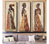 ZHAOLIN Toile de peinture à l'huile abstraite de femme noire africaine, affiche imprimée de personnage, tableau d'art mural pour salon, décoration Cuadros 35x105cm (14x41in) x3 sans cadre