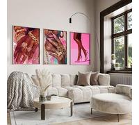 ZHAOLIN Toile imprimée noire et rose, art mural, art du parfum, femme rose, affiches de mode urbaine, nail art, art des talons hauts pour la décoration intérieure (21 x 30 x 3 cm/sans cadre)