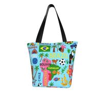 ZHAOLQ Sac à bandoulière léger avec imprimé carte de l'Amérique du Sud avec icônes, sac fourre-tout, voyage, randonnée, travail, utilisation décontractée