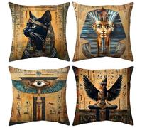 ZHAOMIMI Housse de Coussin avec Motif des Deux Côtés, Lot de 4 en Coton Décoratif Taie d'oreiller Décoration pour Canapé Chambre Maison 45 x 45 cm (Pharaon d'Egypte)