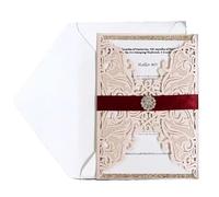 ZHAOQIN Faire Part De Mariage (50 pièces/lot) Carte d'invitation de Mariage en Dentelle Rose, Invitations de fiançailles, d'anniversaire, de baptême à Paillettes dorées(Pink,Outside Cover Only)