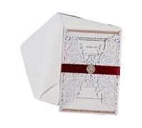 ZHAOQIN Faire Part De Mariage (50 pièces/lot) Carte d'invitation de Mariage en Dentelle Rose, Invitations de fiançailles, d'anniversaire, de baptême à Paillettes dorées(White,Whole Set)