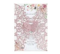 ZHAOQIN Faire Part De Mariage Lot de 10/20/50 Cartes d'invitation de Mariage avec Papillon, Carte d'invitation à Paillettes for fête d'anniversaire, Cartes de vœux(Rose Pink,20pcs)