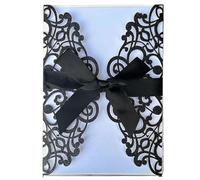 ZHAOQIN Faire Part De Mariage Lot de 10 Cartes d'invitation à Paillettes avec Ruban, Cartes de vœux, Mariage, Invitation, fête, baptême, Bar Mitzvah, décoration de fête(Black)
