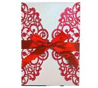 ZHAOQIN Faire Part De Mariage Lot de 10 Cartes d'invitation à Paillettes avec Ruban, Cartes de vœux, Mariage, Invitation, fête, baptême, Bar Mitzvah, décoration de fête(Red)