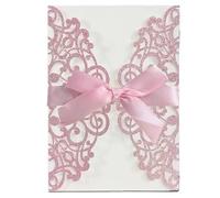 ZHAOQIN Faire Part De Mariage Lot de 10 Cartes d'invitation à Paillettes avec Ruban, Cartes de vœux, Mariage, Invitation, fête, baptême, Bar Mitzvah, décoration de fête(Pink)