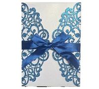 ZHAOQIN Faire Part De Mariage Lot de 10 Cartes d'invitation à Paillettes avec Ruban, Cartes de vœux, Mariage, Invitation, fête, baptême, Bar Mitzvah, décoration de fête(Blue)