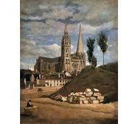 ZHAOSHAN Célèbre Affiche Mur Art Poster DéCoration Murale la cathédrale de Chartres par Jean Baptiste Camille Corot Graffiti Impression Toile Pour la Décoration Murale 60x90cm