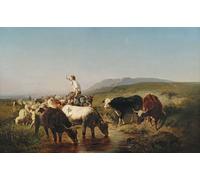 ZHAOSHAN Célèbre Affiche Mur Art Poster DéCoration Murale Troupeau d'animaux avec un jeune berger chevauchant un âne dans un vaste paysage par Adolf Schreyer Pour la Décoration de Bureau 60x90cm