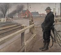 ZHAOSHAN Célèbre Art DéCorative Tableaux Sur Toile En attendant le passage à niveau du train par Laurits Andersen Moderne Mur Art Pour la Décoration de Bureau 60x90cm