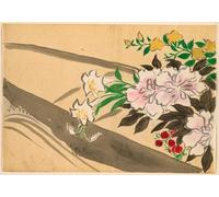 ZHAOSHAN Célèbre Art DéCorative Tableaux Sur Toile Fleurs des cent mondes Flower Boat par Kamisaka Sekka Moderne Mur Art Pour la Décoration de Bureau 60x90cm