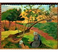 ZHAOSHAN Célèbre Art DéCorative Tableaux Sur Toile Paysage avec deux femmes bretonnes de Paul Gauguin Moderne Mur Art Pour la Décoration Murale 60x90cm