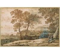 ZHAOSHAN Célèbre Art DéCorative Tableaux Sur Toile Paysage avec un berger et son chien par Claude Lorrain Moderne Mur Art Pour la Décoration Murale 60x90cm