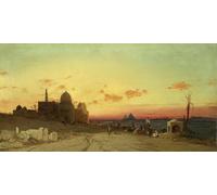 ZHAOSHAN Célèbre Art DéCorative Tableaux Sur Toile Una Vista Tomba Dei Califfi Con Le Piramidi Di Giza Al Di Là par Hermann David Solomon Corrodi Moderne Mur Art Pour la Décoration Murale 60x90cm