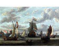 ZHAOSHAN Célèbre Art DéCorative Tableaux Sur Toile Vue d'Amsterdam par Abraham Storck Moderne Mur Art Pour la Décoration de la Chambre à Coucher 60x90cm