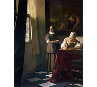ZHAOSHAN Célèbre Oeuvre Dimpression Wall Art Peintures Dame écrivant une lettre avec sa servante par Jan Vermeer Van Delft Tableaux Modernes Pour la Décoration Murale 60x90cm
