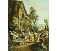 ZHAOSHAN Célèbre Oeuvre Dimpression Wall Art Peintures Paysans dansant et faisant la fête devant une taverne une fortifiée par François Louis Watteau Pour la Décoration de Bureau 60x90cm