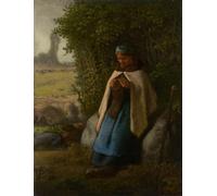 ZHAOSHAN De Célèbres Tableaux Imprimer Affiche Toile Avec Image Bergère assise sur un rocher de Jean François Millets Impression Peinture Huile Pour la Décoration de Bureau 60x90cm