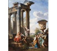 ZHAOSHAN De Célèbres Tableaux Imprimer Affiche Toile Avec Image Capriiiiiiccio avec la prédication d'un saint le vase Médicis un temple en ruine par Paolo Pannini Pour la Décoration de Bureau 60x90cm