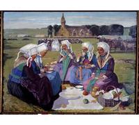 ZHAOSHAN De Célèbres Tableaux Imprimer Affiche Toile Avec Image Femmes Au Pardon de Sainte Anne La Palud de Charles Cottet Impression Peinture Huile Pour la Décoration de Bureau 60x90cm