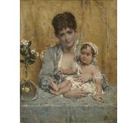 ZHAOSHAN De Célèbres Tableaux Imprimer Affiche Toile Avec Image Mère et enfant d'Alfred Emile Stevens Impression Peinture Huile Pour la Décoration de Bureau 60x90cm