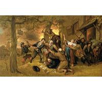 ZHAOSHAN De Célèbres Tableaux Imprimer Affiche Toile Avec Image Paysans et soldats devant une taverne une allégorie du viol de Jan Havickszoon Steen Pour la Décoration de Bureau 60x90cm