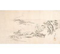 ZHAOSHAN De Célèbres Tableaux Imprimer Affiche Toile Avec Image un paysage enneigé avec des nuages gris par Katsushika Hokusai Impression Peinture Huile Pour la Décoration de Bureau 60x90cm