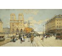 ZHAOSHAN De Célèbres Tableaux Oeuvre Dimpression Wall Art Peintures Figures sur une rue parisienne ensoleillée Notre Dame à gauche par Eugène Galien Laloue Pour la Décoration de Bureau 60x90cm