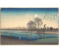 ZHAOSHAN De Célèbres Tableaux Paysage Toile Affiche Affiche De Arts Lune d'automne sur la rivière Tama par Ando Hiroshige Impression Peinture Huile Pour la Décoration de la Chambre à Coucher 60x90cm