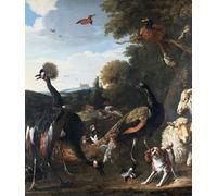 ZHAOSHAN De Célèbres Tableaux Paysage Toile Affiche Affiche De Arts Paons et autres oiseaux avec un mouton et un chien dans un paysage par Melchior De Hondecoeter Pour la Décoration Murale 60x90cm