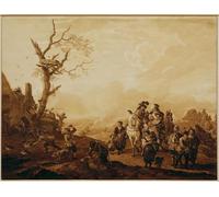 ZHAOSHAN De Célèbres Tableaux Paysage Toile Affiche Affiche De Arts Pillage d'un village par des soldats de Wilhelm Von Impression Peinture Huile Pour la Décoration de Bureau 60x90cm
