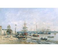 ZHAOSHAN De Célèbres Tableaux Paysage Toile Affiche Affiche De Arts Quai et port de Bordeaux par Eugène Louis Boudin Impression Peinture Huile Pour la Décoration de Bureau 60x90cm