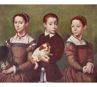 ZHAOSHAN De Célèbres Tableaux Paysage Toile Affiche Affiche De Arts Trois enfants avec un chien de Sofonisba Anguissola Impression Peinture Huile Pour la Décoration de Bureau 60x90cm