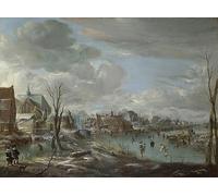 ZHAOSHAN De Célèbres Tableaux Paysage Toile Affiche Affiche De Arts une rivière près d'une avec des golfeurs et des patineurs autour par Aert Van Der Neer Pour la Décoration de Bureau 60x90cm