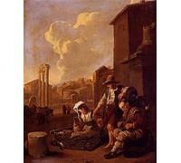 ZHAOSHAN Paysage Toile Affiche Affiche De Arts Famille paysanne ayant du pain et du vin le Campo Vaccino au-delà de Johannes Lingelbach Pour la Décoration de la Chambre à Coucher 60x90cm