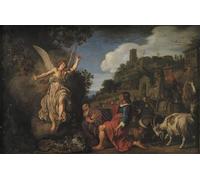 ZHAOSHAN Paysage Toile Affiche Affiche De Arts L'ange Raphaël prend congé du vieux Tobie et de son fils Tobias par Pieter Lastman Pour la Décoration de la Chambre à Coucher 60x90cm