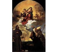 ZHAOSHAN Photos vintage imprimées graffiti impression Lady in Glory with the Christ Child and Sts and Alvise with the Donor by Tiziano Vecelli Portrait Canvas Image for Home Decor 60x90cm