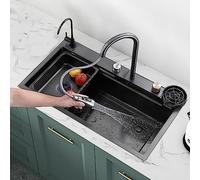 ZHAOSJ Évier de Cuisine Évier de Cascade de Pluie Volante en Acier Inoxydable 304 Nano, Évier de Cuisine pour Poste de Travail à Évier Simple, avec Robinet Extractible, Planche à Découper, Lave-Tasse