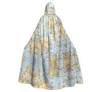 ZHAOUR Cape d'Halloween imprimée carte du monde - Cape à capuche unisexe adulte pour cosplay, fête, sorcière, jedi, magicien